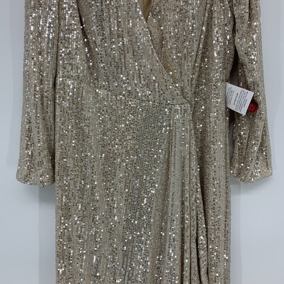 IEENA Mac Duggal Dress 26395 Long Sleeve Sequin Wrap V Neck Gown - Picture 8 of 16